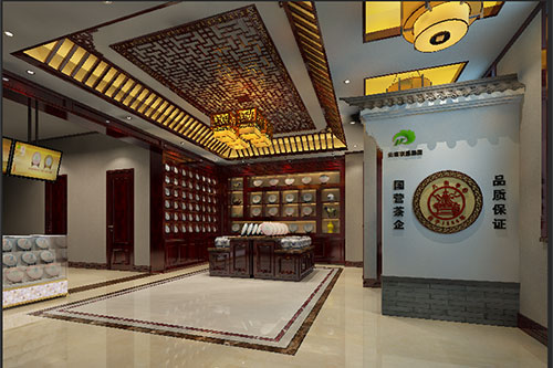 科尔沁古朴典雅的中式茶叶店大堂设计效果图