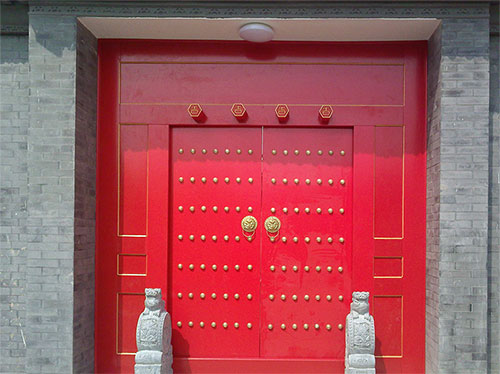 科尔沁中国传统四合院系列朱红色中式木制大门木作